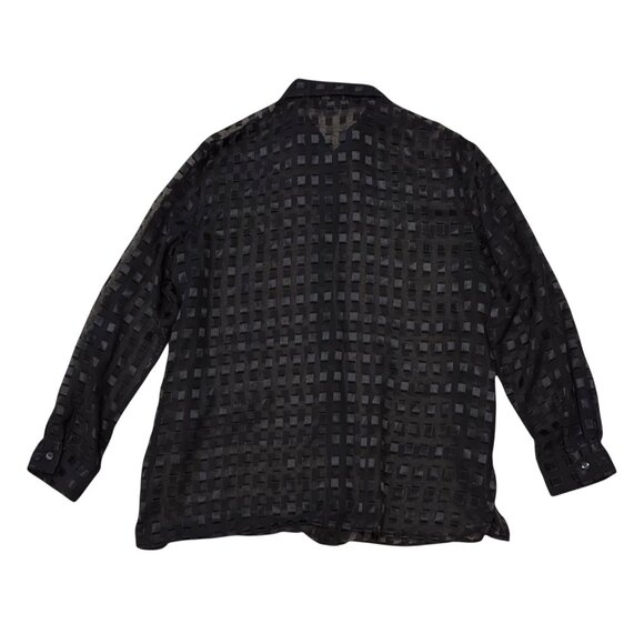 Notations Clothing Co. Black Semi Sheer Checkered Button-Up Blouse Size XL Top - Picture 4 of 7